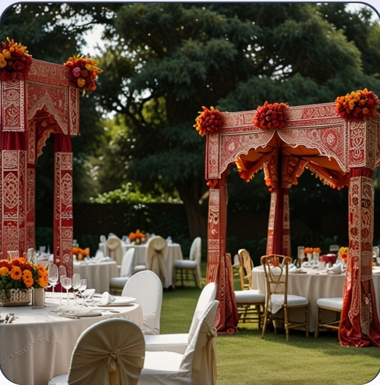 Outdoor wedding dining setup catered by Al-Hamza Caterers